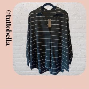 NWT Olive Scent Pullover V-neck Black & White Striped Tunic Size Small